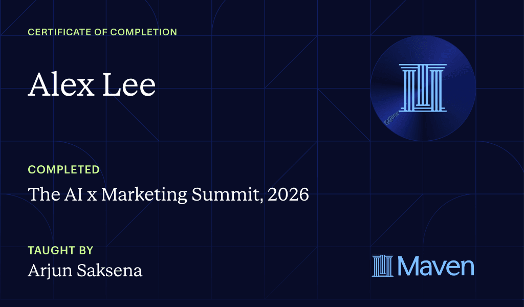 The AI x Marketing Summit certificate, taught by Arjun Saksena