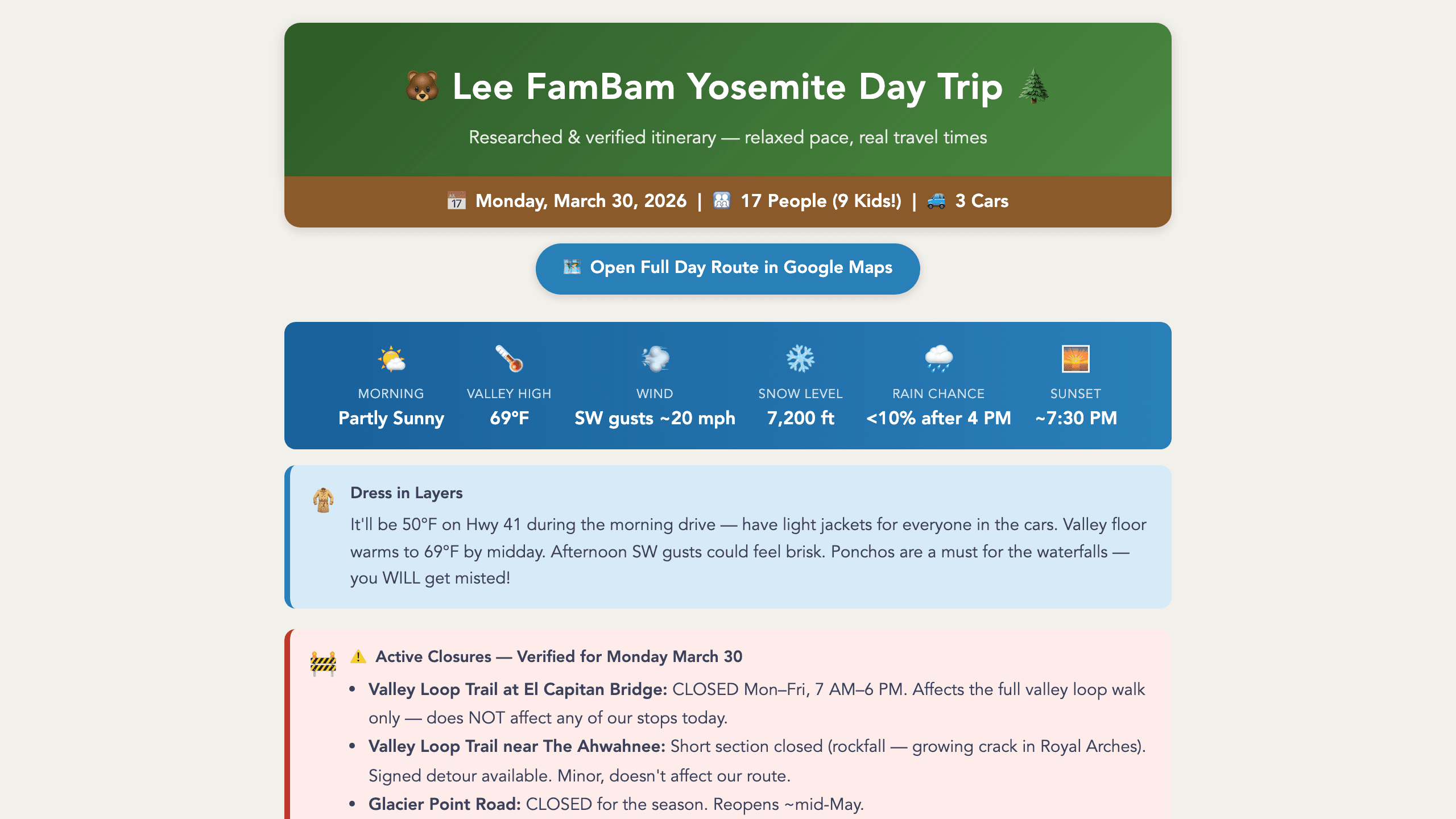 Yosemite Itinerary